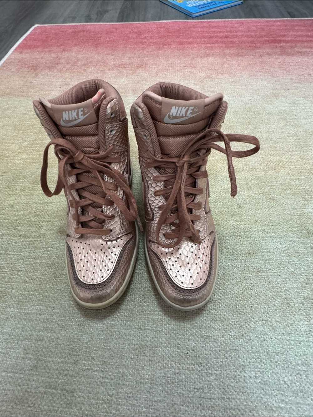 Nike Metallic Rose High-Top Sneakers with Brown Accents